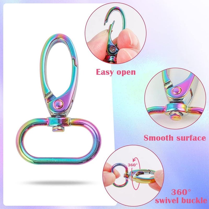 PECMER 30 Pcs Rainbow Purse Hardware for Bag Making Swivel Hooks 1 Inch D Rings for Purse Strap Dog Collar Handbags Buckles Replacement Belt Making Supplies 25mm 10 Set Colorful(30 pcs Rainbow) - Image 3